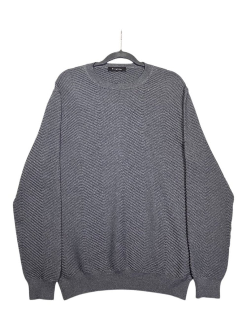 Ermenegildo Zegna Wool Cashmere Mens Sweater Size 52 XL Grey Chevron Knit Italy